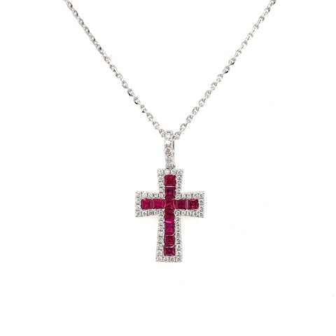 Ruby Diamond Cross Pendant and Chain - RNTIJ00158