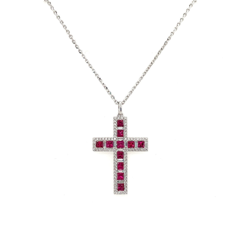 Ruby Diamond Cross Pendant and Chain-Ruby Diamond Cross Pendant and Chain - RNTIJ00166