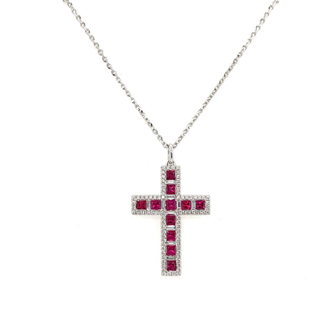 Ruby Diamond Cross Pendant and Chain - RNTIJ00166