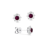 Ruby Diamond Flower Earrings-Ruby Diamond Flower Earrings -