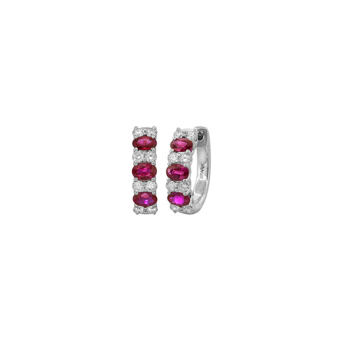 Ruby Diamond Huggies Earrings-Ruby Diamond Huggies Earrings in 18 karat white gold with rubies totaling .90 carats and diamonds totaling .32 carats.