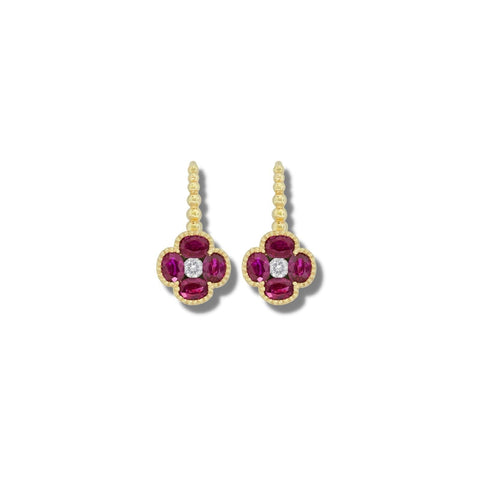 Ruby Flower Diamond Earrings-Ruby Flower Diamond Earrings - RESPK00125