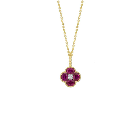 Ruby Flower Diamond Necklace-Ruby Flower Diamond Necklace - RNSPK00166