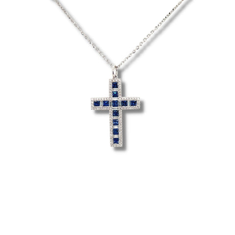Sapphire and Diamond Cross Pendant and Chain - SNTIJ00539