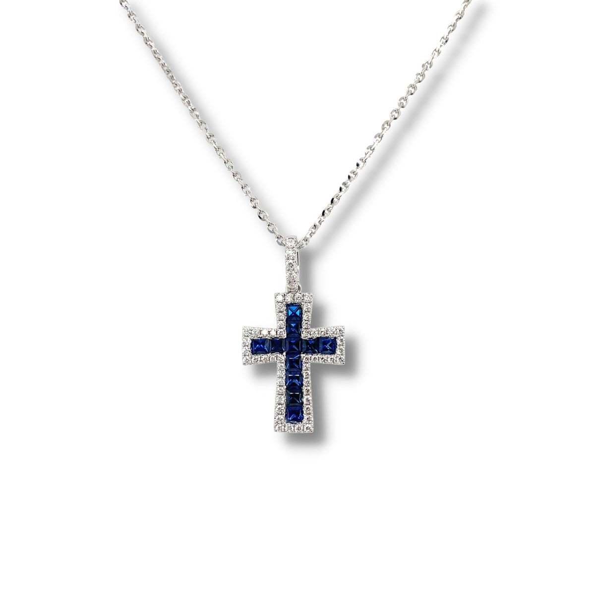Sapphire and Diamond Cross Pendant and Chain - SNTIJ00570