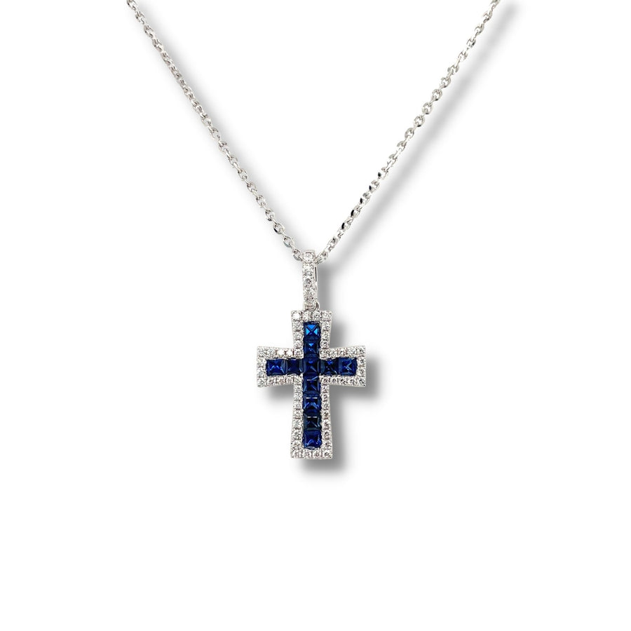 Sapphire and Diamond Cross Pendant and Chain - SNTIJ00570