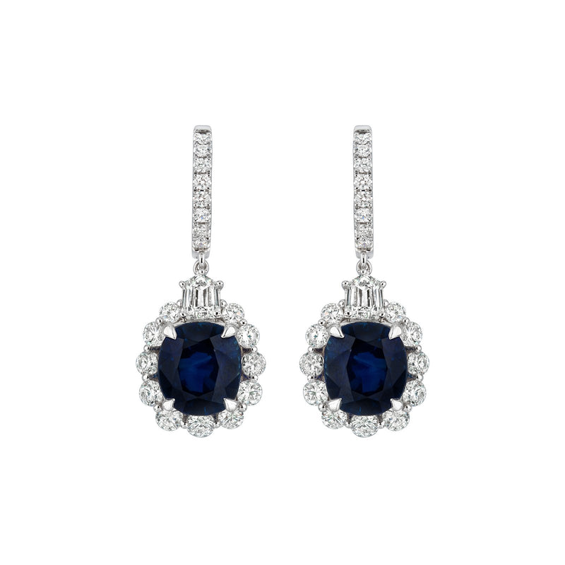 Sapphire and Diamond Drop Earrings-Sapphire and Diamond Drop Earrings - SENEL00158