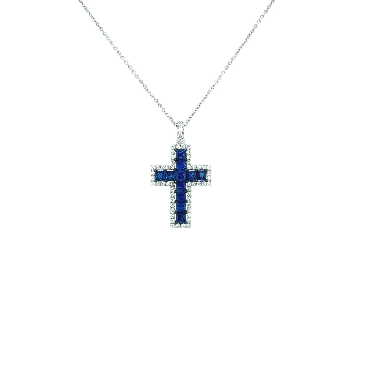 Sapphire Diamond Cross Necklace - SNUJD00117