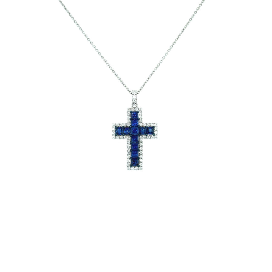 Sapphire Diamond Cross Necklace - SNUJD00117