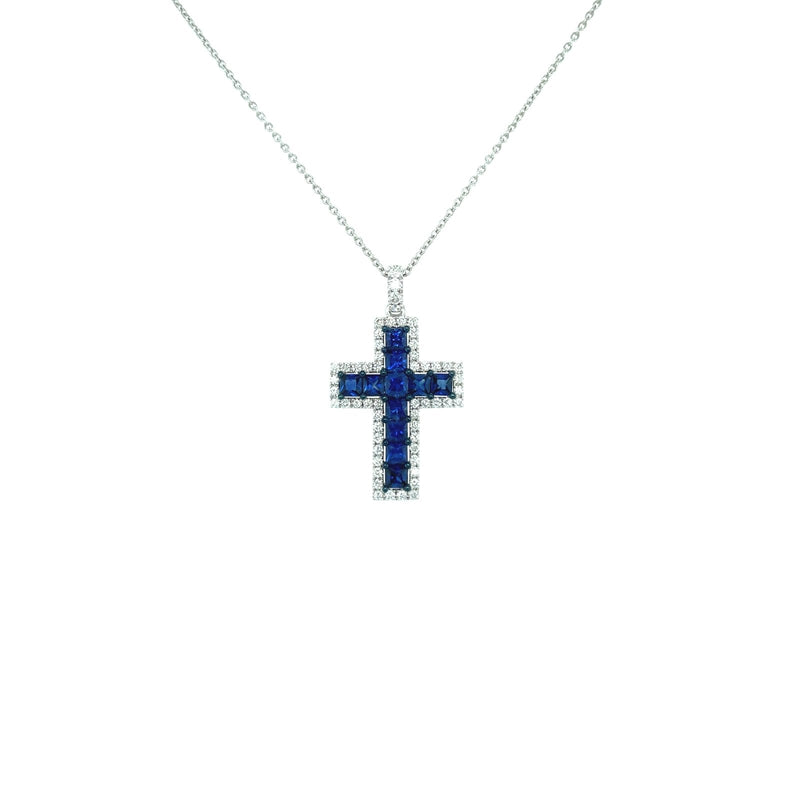 Sapphire Diamond Cross Necklace-Sapphire Diamond Cross Necklace - SNUJD00117
