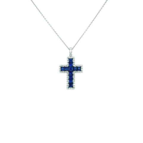 Sapphire Diamond Cross Necklace - SNUJD00117