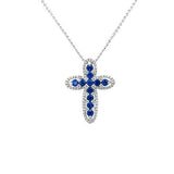 Sapphire Diamond Cross Pendant and Chain -