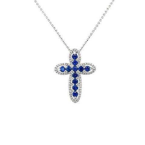 Sapphire Diamond Cross Pendant and Chain-Sapphire Diamond Cross Pendant and Chain -