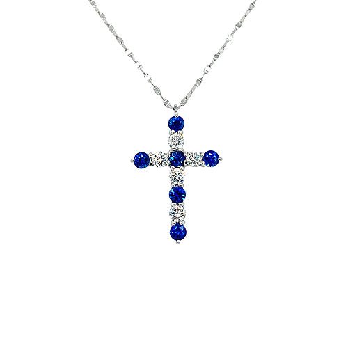Sapphire Diamond Cross Pendant and Chain - SNNYG00073