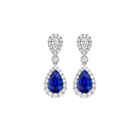 Sapphire Diamond Earrings-Sapphire Diamond Earrings - E28382-S