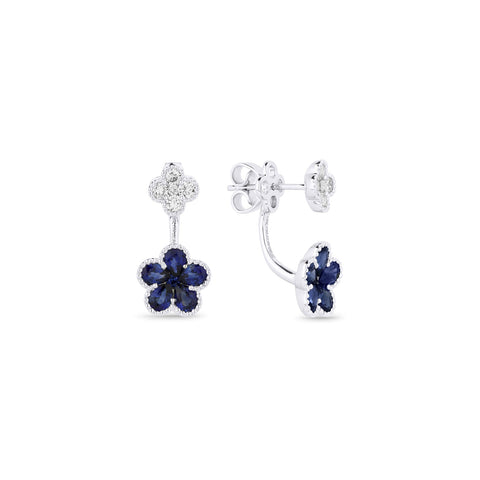 Sapphire Diamond Flower Earrings-Sapphire Diamond Flower Earrings - SEMAD00028