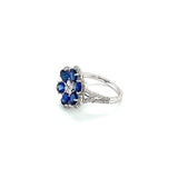 Sapphire Diamond Flower Ring -