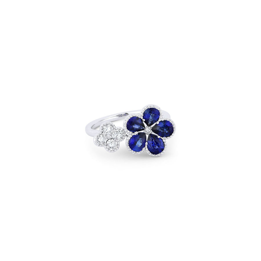Sapphire Diamond Flower Ring -