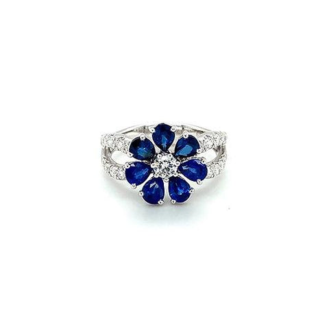 Sapphire Diamond Flower Ring-Sapphire Diamond Flower Ring -