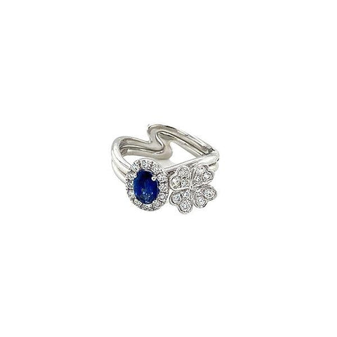 Sapphire Diamond Flower Ring -