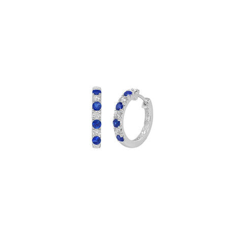 Sapphire Diamond Hoop Earrings-Sapphire Diamond Hoop Earrings -