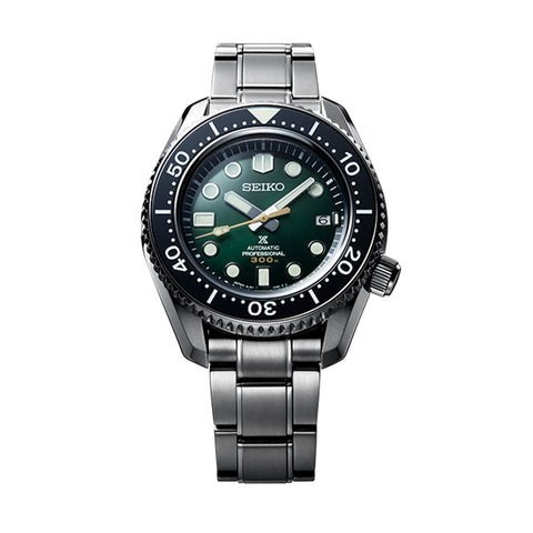 Seiko Prospex 140th Anniversary Limited Editions - SLA047 - Seiko Prospex 140th Anniversary Limited Edition Saturation Diver in a 44.3mm stainless steel case with green dial on stainless steel bracelet, featuring a date display and automatic movement with up to 50 hours of power reserve.