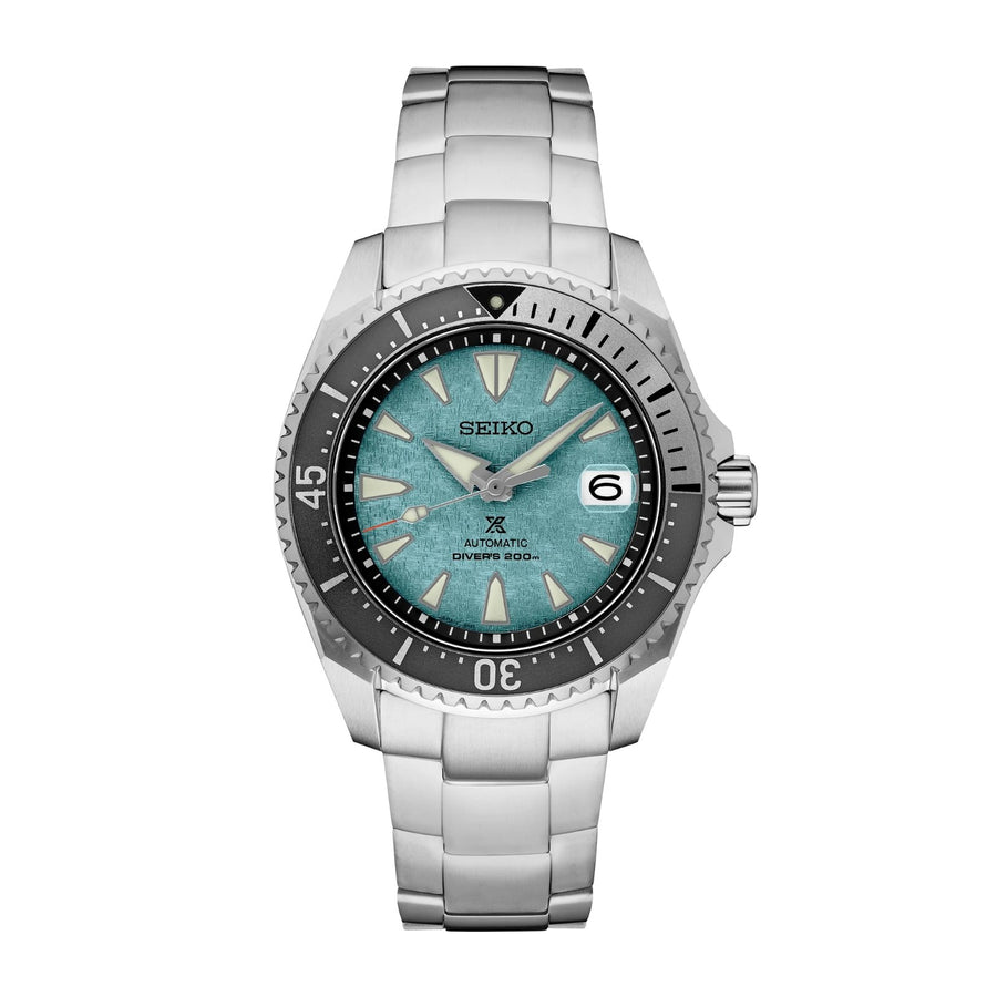 Seiko Prospex U.S. Special Edition SPB353 in a 43mm titanium case with blue dial on titanium bracelet, featuring a date display and automatic movement with up to 70 hours of power reserve.