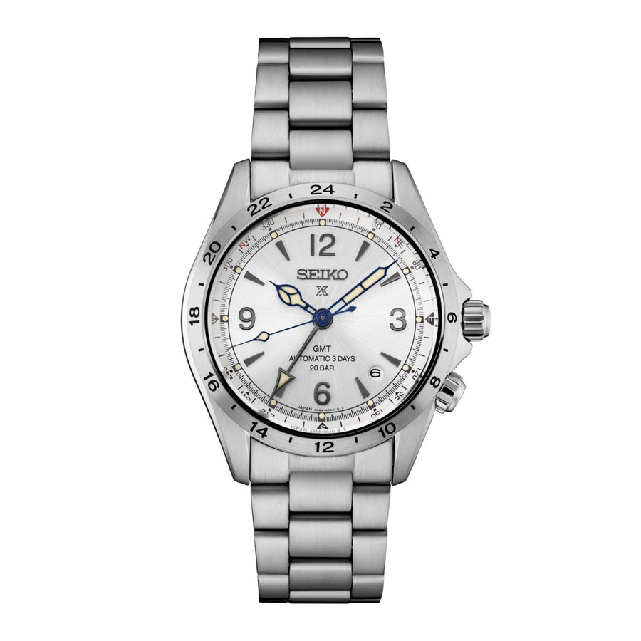 Seiko Prospex Seiko Watchmaking 110th Anniversary Limited Edition SPB409 in a 39.5 stainless steel case with silver dial on stainless steel bracelet, featuring a GMT function, date display and automatic movement with up to 72 hours of power reserve.
