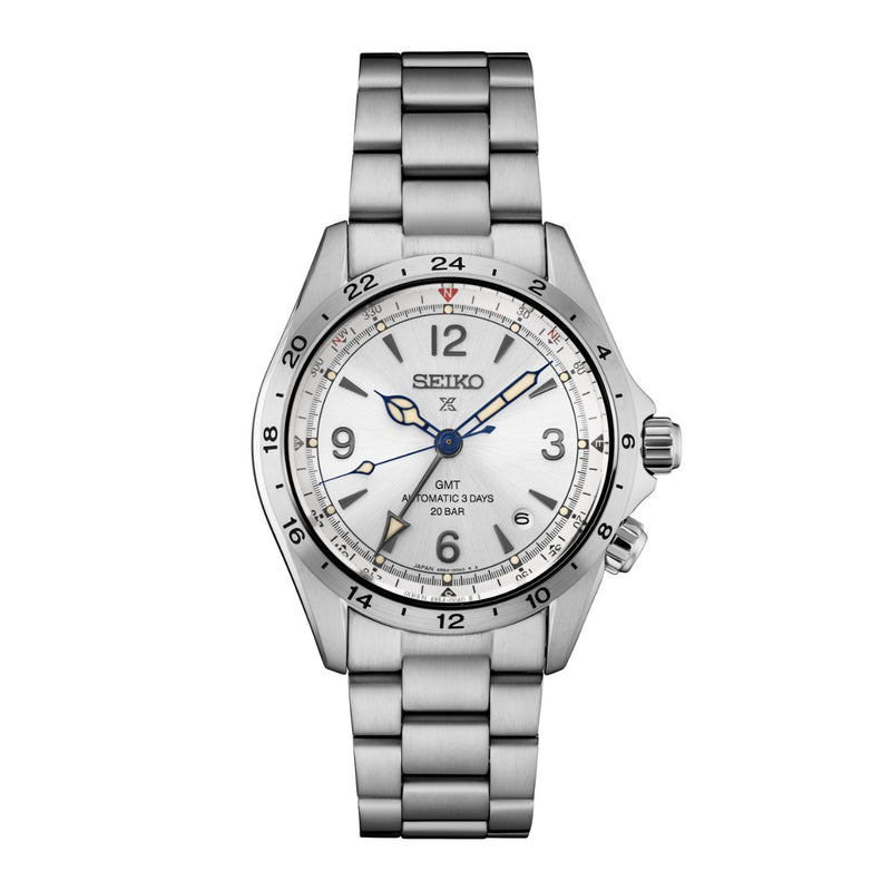 Seiko Prospex Seiko Watchmaking 110th Anniversary Limited Edition SPB409-Seiko Prospex Seiko Watchmaking 110th Anniversary Limited Edition SPB409 in a 39.5 stainless steel case with silver dial on stainless steel bracelet, featuring a GMT function, date display and automatic movement with up to 72 hours of power reserve.