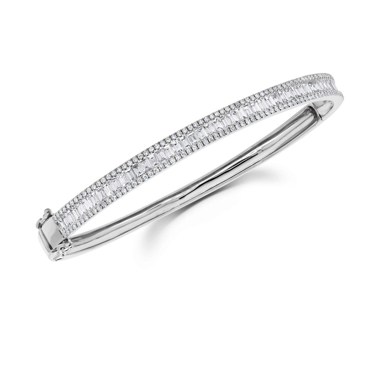 Shy Creation Baguette Diamond Bangle in 14 karat white gold totaling 1.74 carats.