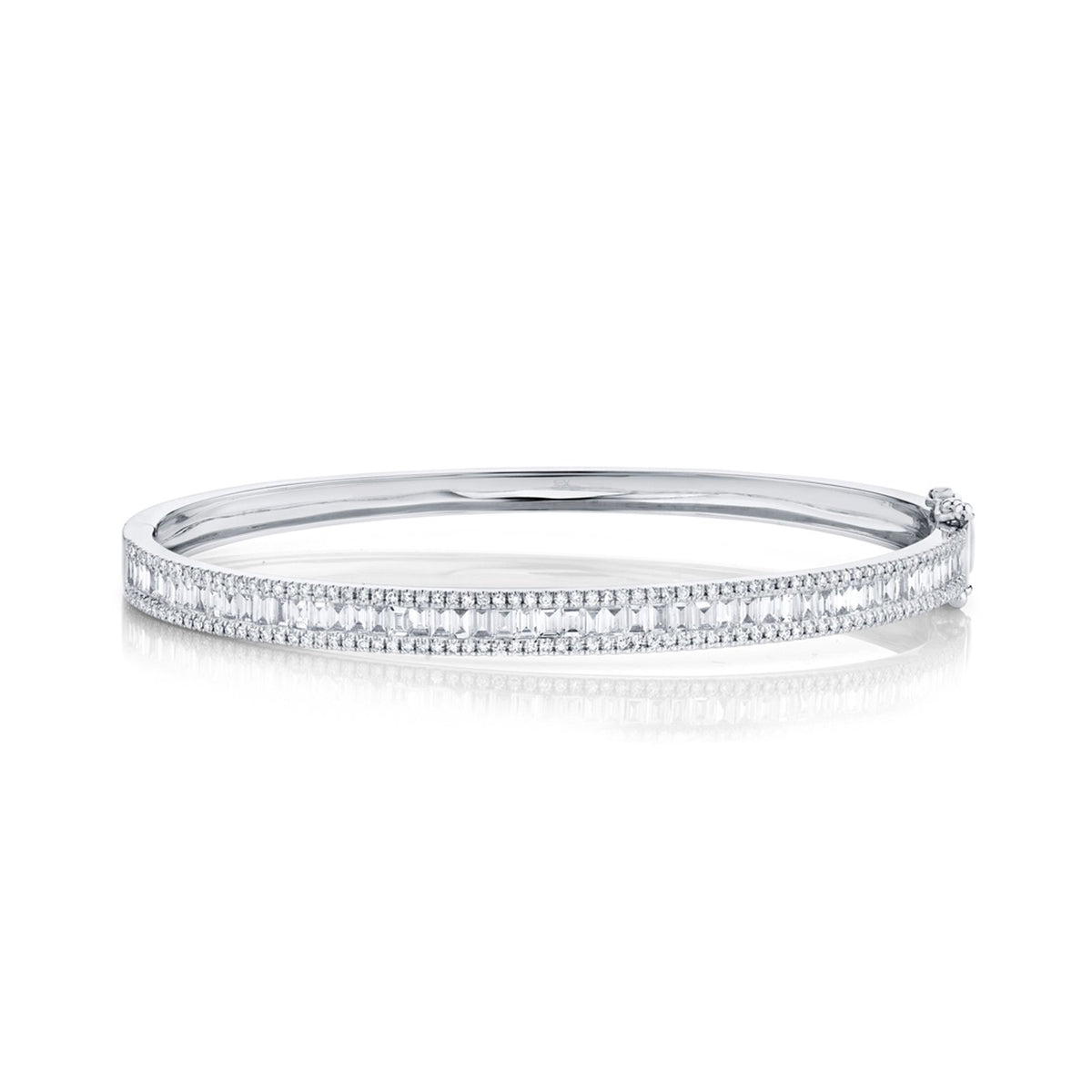 Shy Creation Baguette Diamond Bangle in 14 karat white gold totaling 1.74 carats.