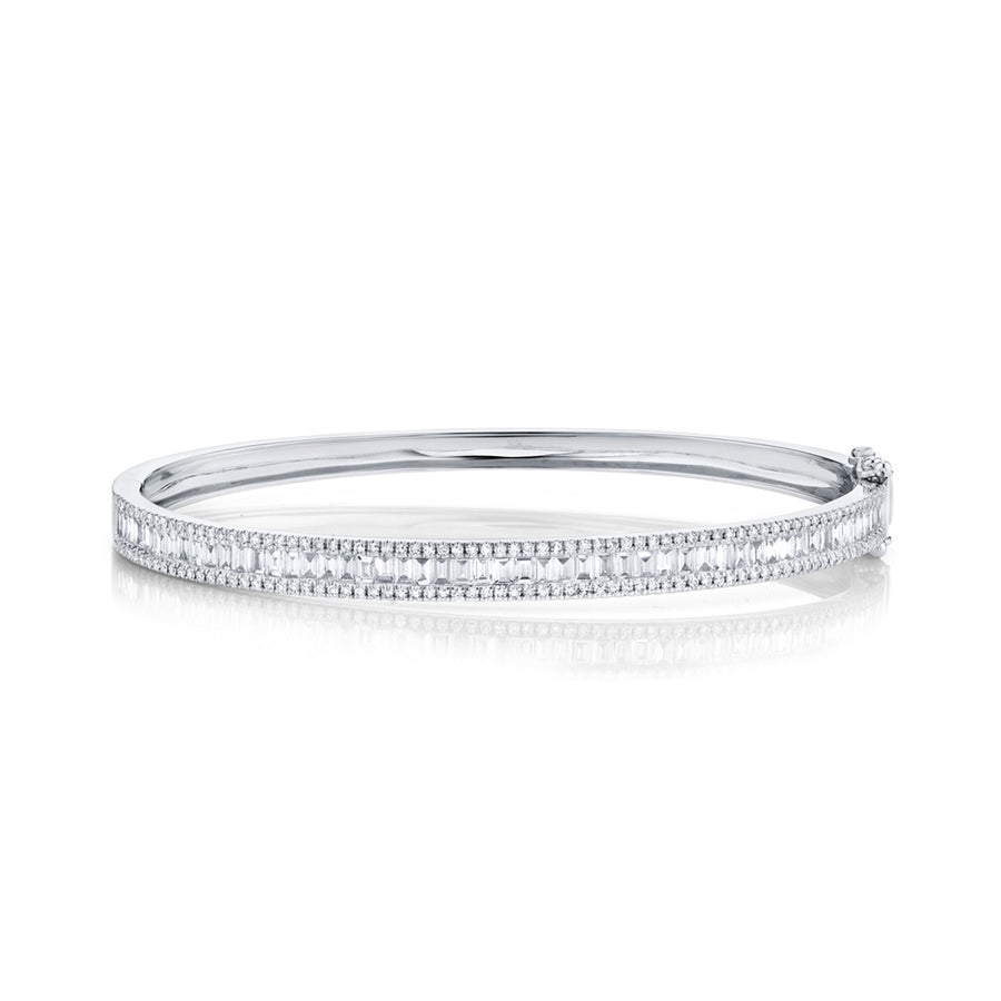 Shy Creation Baguette Diamond Bangle in 14 karat white gold totaling 1.74 carats.