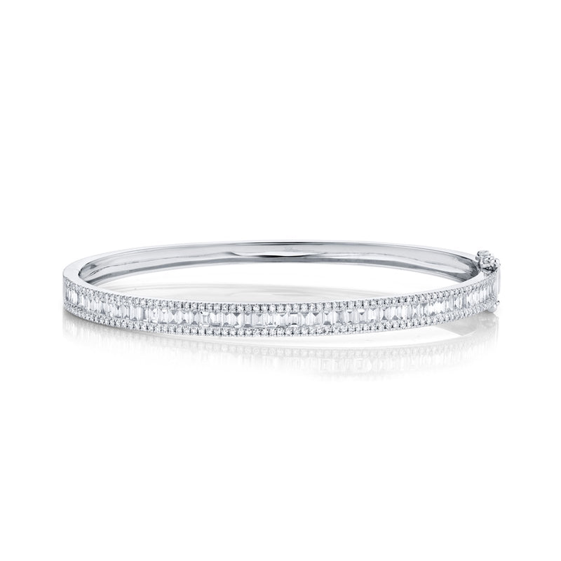 Shy Creation Diamond Baguette Bangle 1.74 CT-Shy Creation Baguette Diamond Bangle in 14 karat white gold totaling 1.74 carats.
