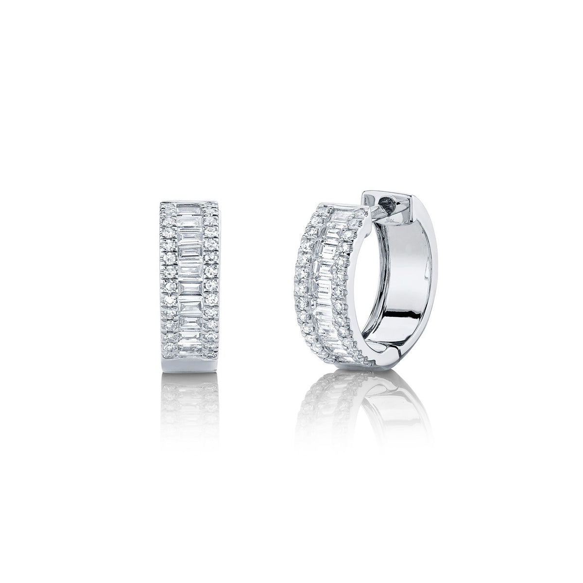 Shy Creation Baguette Huggie Earrings - SC55007094 - Shy Creation Diamond Baguette Huggie Earrings in 14 karat white gold with diamonds totaling 0.49 carats.