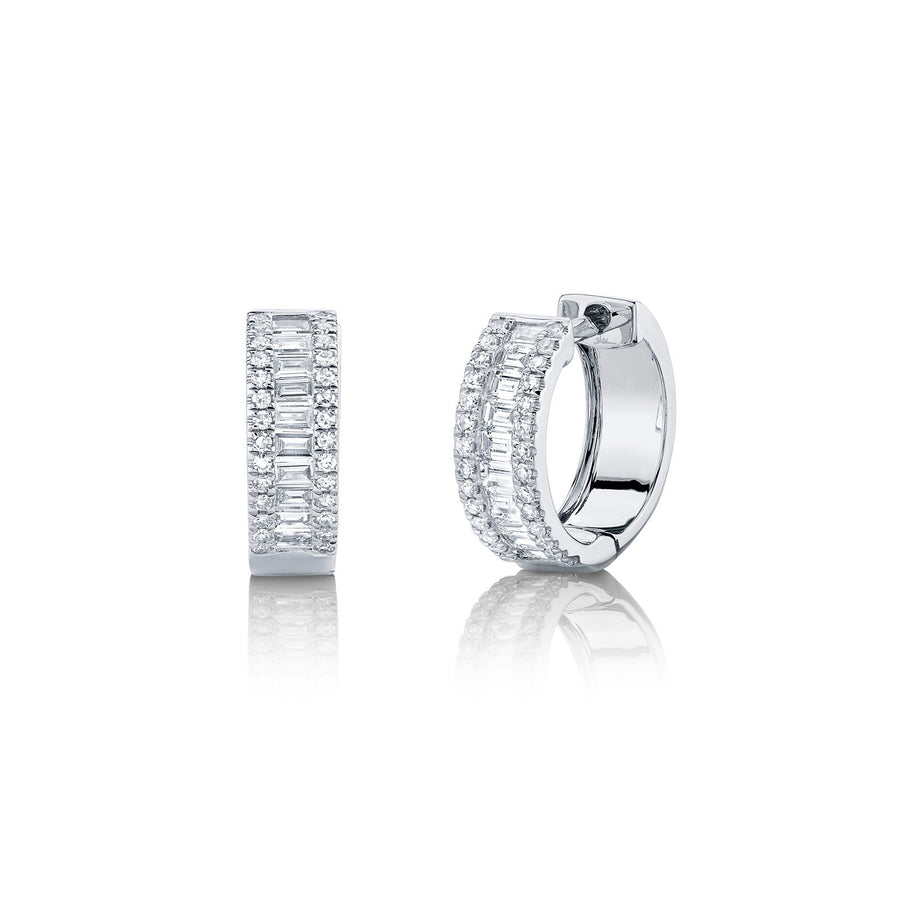 Shy Creation Baguette Huggie Earrings - SC55007094 - Shy Creation Diamond Baguette Huggie Earrings in 14 karat white gold with diamonds totaling 0.49 carats.