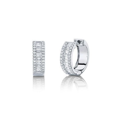 Shy Creation Diamond Baguette Huggie Earrings-Shy Creation Baguette Huggie Earrings - SC55007094 - Shy Creation Diamond Baguette Huggie Earrings in 14 karat white gold with diamonds totaling 0.49 carats.