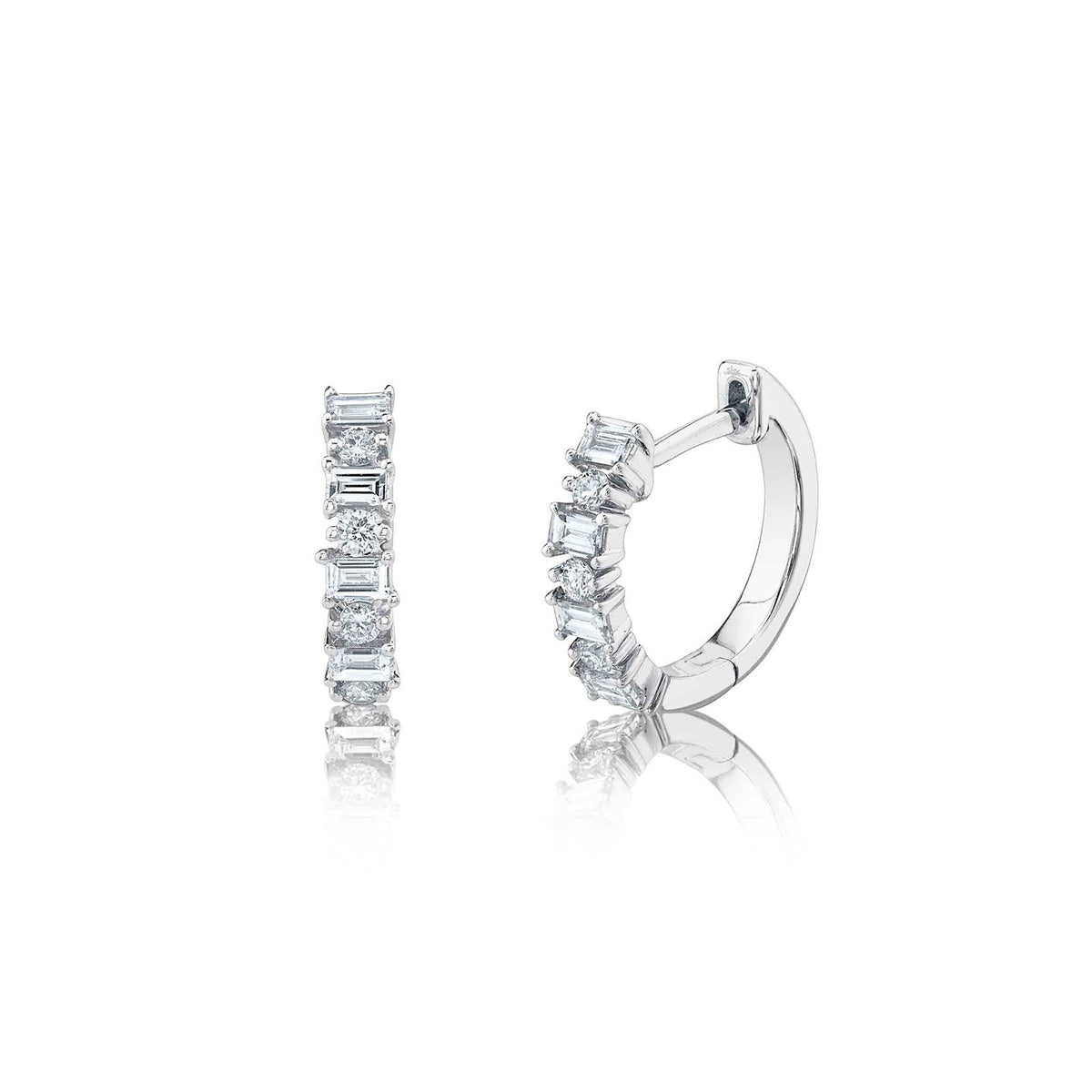 Shy Creation Baguette Huggie Earrings - SC55009030 - Shy Creation Baguette Huggie Earrings in 14 karat white gold with diamonds totaling 0.42 carats.