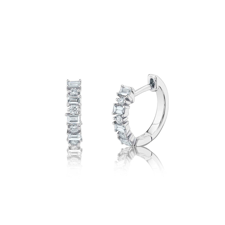 Shy Creation Baguette Huggie Earrings - SC55009030 - Shy Creation Baguette Huggie Earrings in 14 karat white gold with diamonds totaling 0.42 carats.