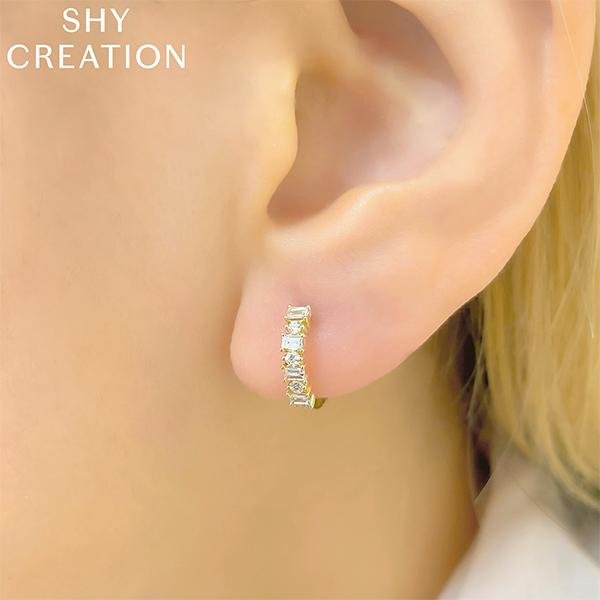 Shy Creation Baguette Huggie Earrings - SC55009031 - Shy Creation Diamond Baguette Huggie Earrings in 14 karat yellow gold with diamonds totalings 0.42 carats.