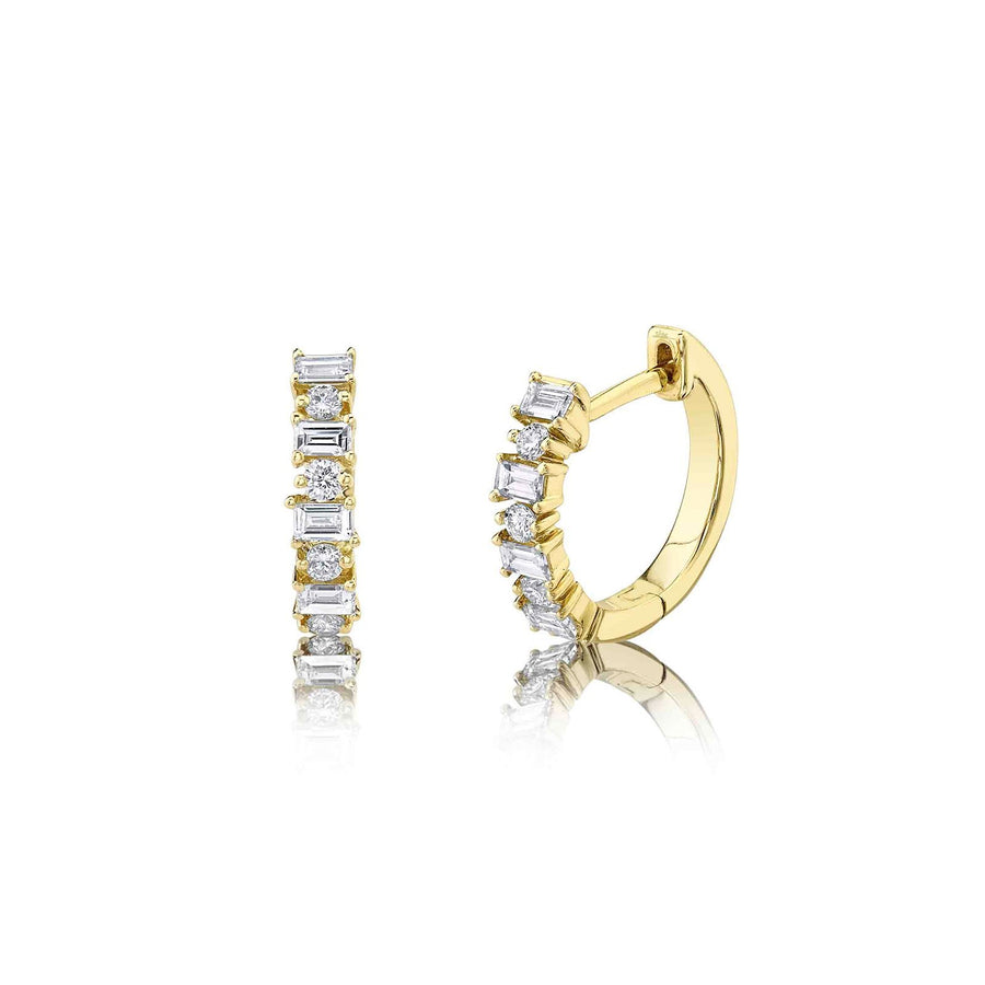 Shy Creation Baguette Huggie Earrings - SC55009031 - Shy Creation Diamond Baguette Huggie Earrings in 14 karat yellow gold with diamonds totalings 0.42 carats.