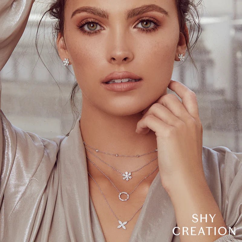 Shy Creation Diamond Baguette Circle Necklace 0.29 CT-Shy Creation Diamond Circle Necklace - SC55008725