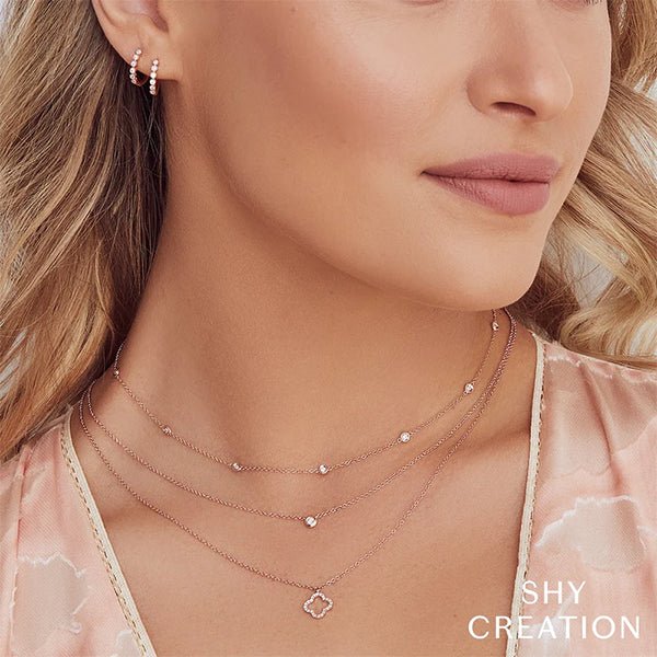 Shy Creation Diamond Clover Necklace - SC55019619 - Shy Creation Diamond Clover Necklace in 14 karat rose gold totaling 0.08 carats.