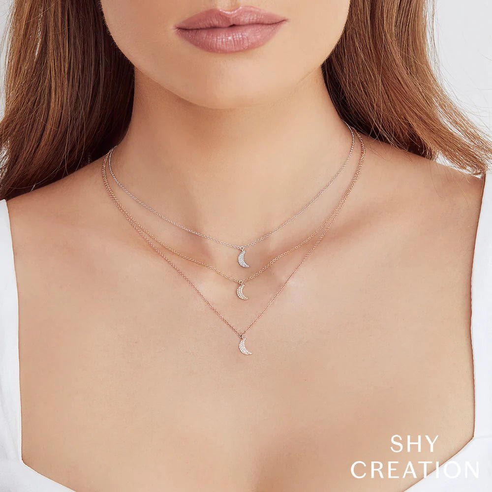 Shy Creation Diamond Crescent Moon Necklace - SC55002688
