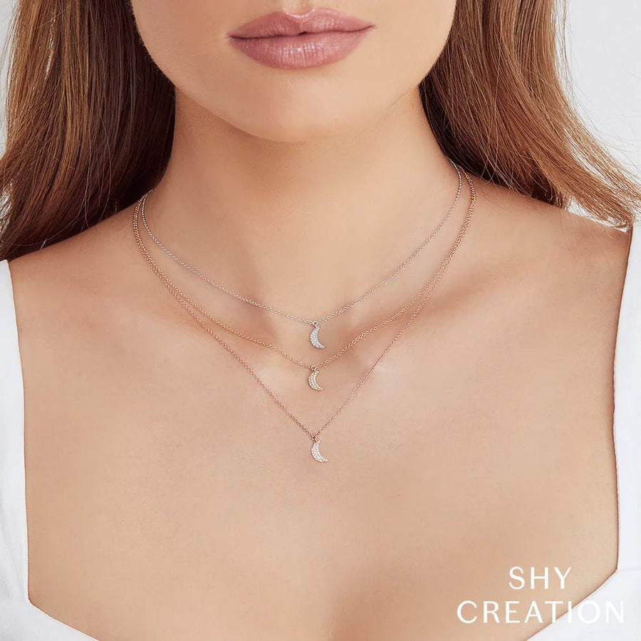 Shy Creation Diamond Crescent Moon Necklace - SC55002688