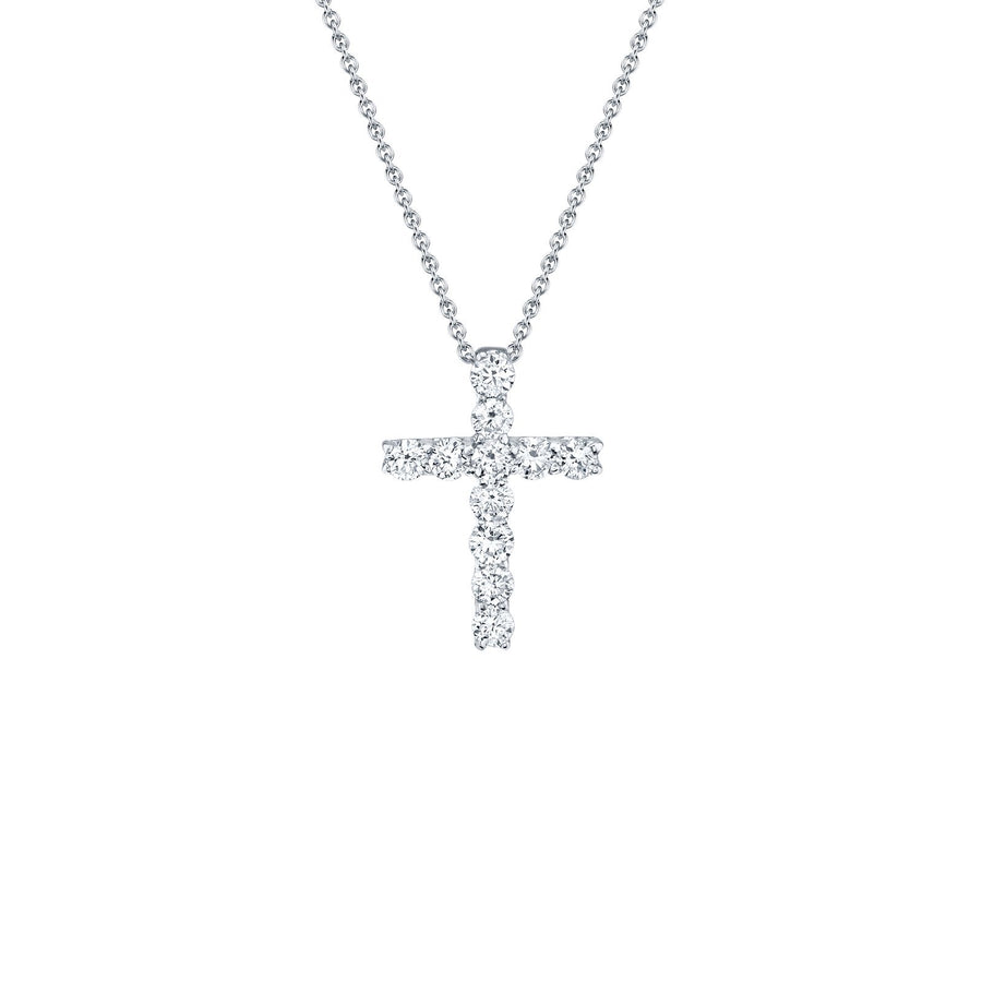 Shy Creation Diamond Cross Necklace in 14 karat white gold with diamonds totaling 0.32 carats.