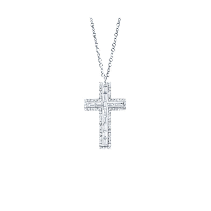 Shy Creation Diamond Baguette Cross Necklace 0.31 CT-Shy Creation Diamond Cross Necklace - SC55007317