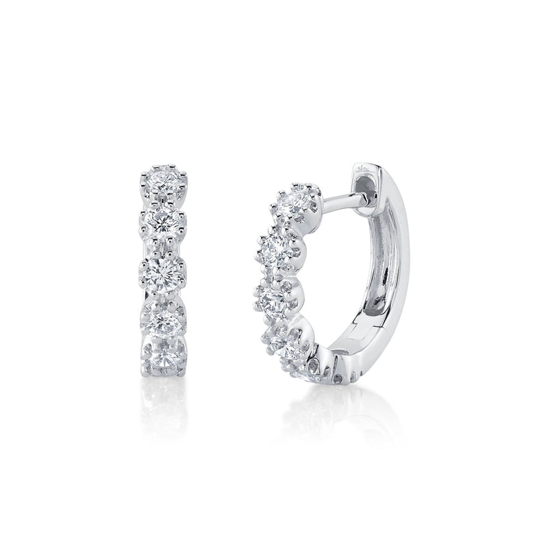 Shy Creation Diamond Crown Setting Huggie Earrings 0.54 CT-Shy Creation Diamond Crown Setting Huggie Earrings - SC55023898