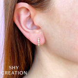Shy Creation Diamond Crown Setting Huggie Earrings-Shy Creation Diamond Crown Setting Huggie Earrings - SC55023899