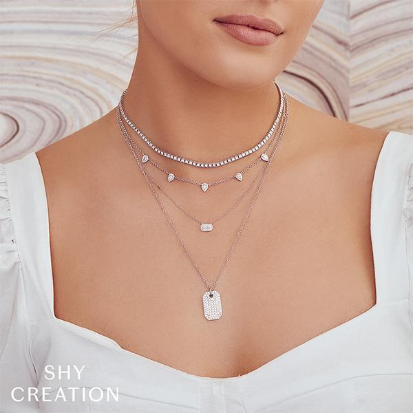 Shy Creation Diamond Dog Tag Necklace - SC55019872