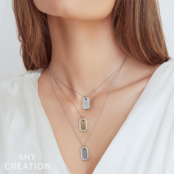 Shy Creation Diamond Dog Tag Necklace - SC55019872